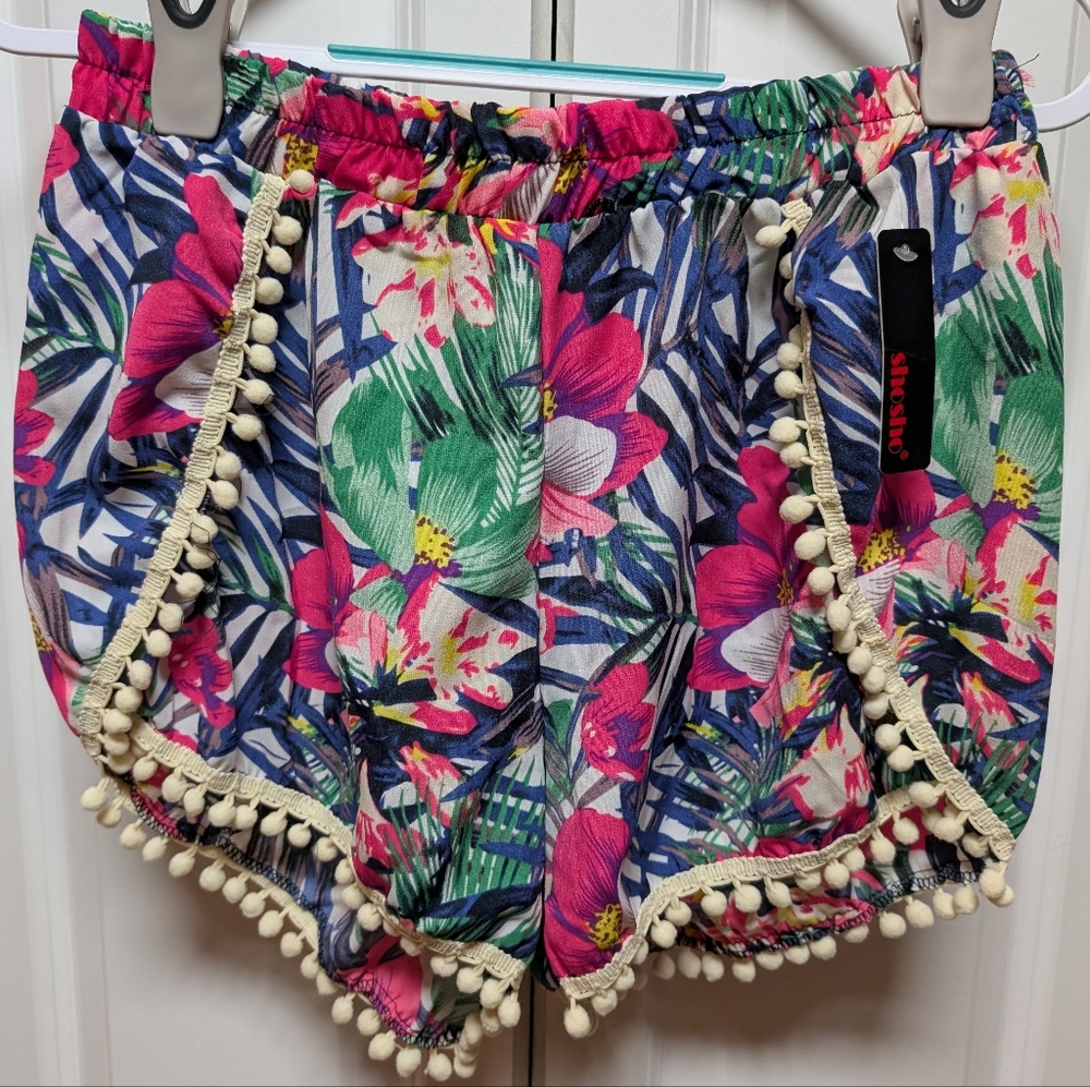 Shosho Multicolor Tropical Print Pull On Shorts Sz L